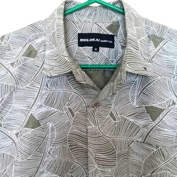 Molokai Surf Shirt Men Medium Short Sleeve Collar Button Up Green Leaf NWOT - Picture 3 of 10